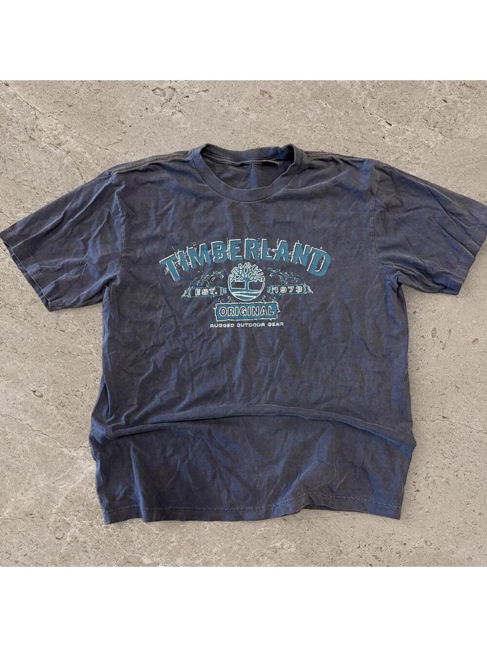Fire vintage 90s Y2K Timberland blue & gray cotton t-shirt